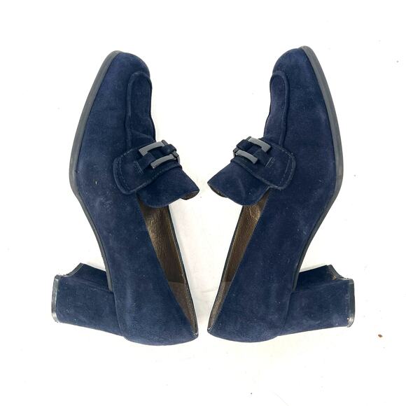 Stuart Weitzman Vintage Navy Blue Suede Loafer Chunky Block Heel Y2K Womens Sz 6 - Picture 8 of 11